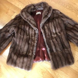 Stripped Real Mink Fur Coat